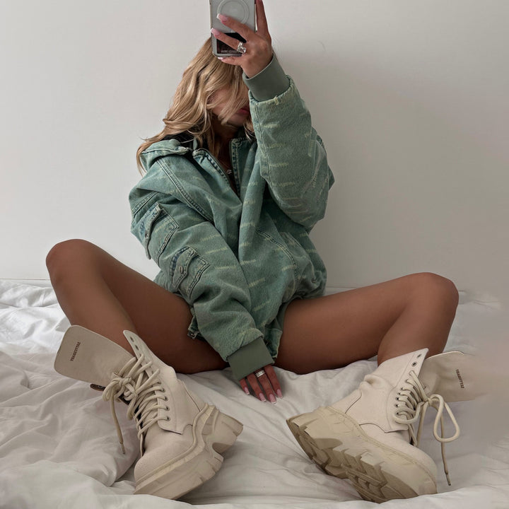 Damen Oversized Denimjacke mit lässigem Schnitt und praktischen Taschen Drune