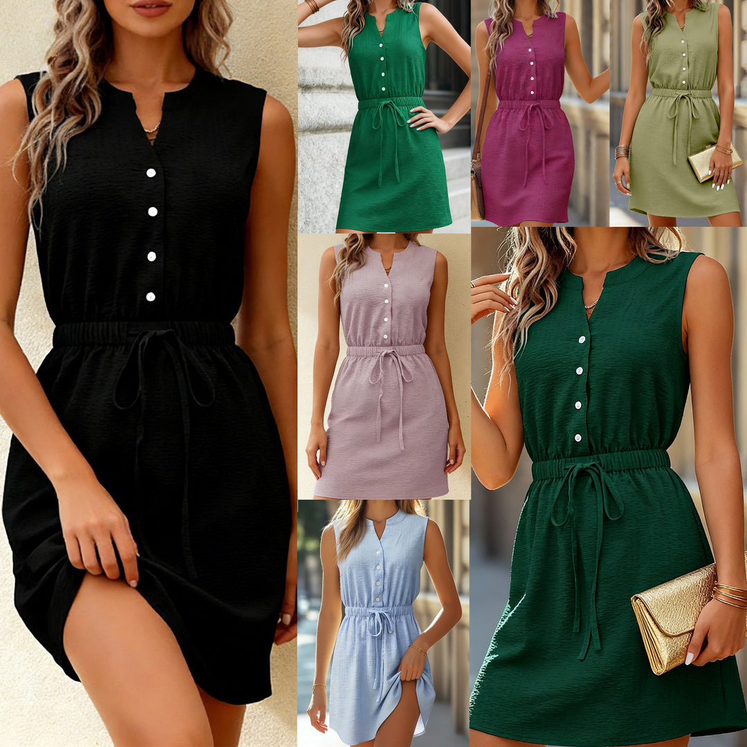 Damen Freizeitkleid mit Knopfleiste und Taillenband Drune