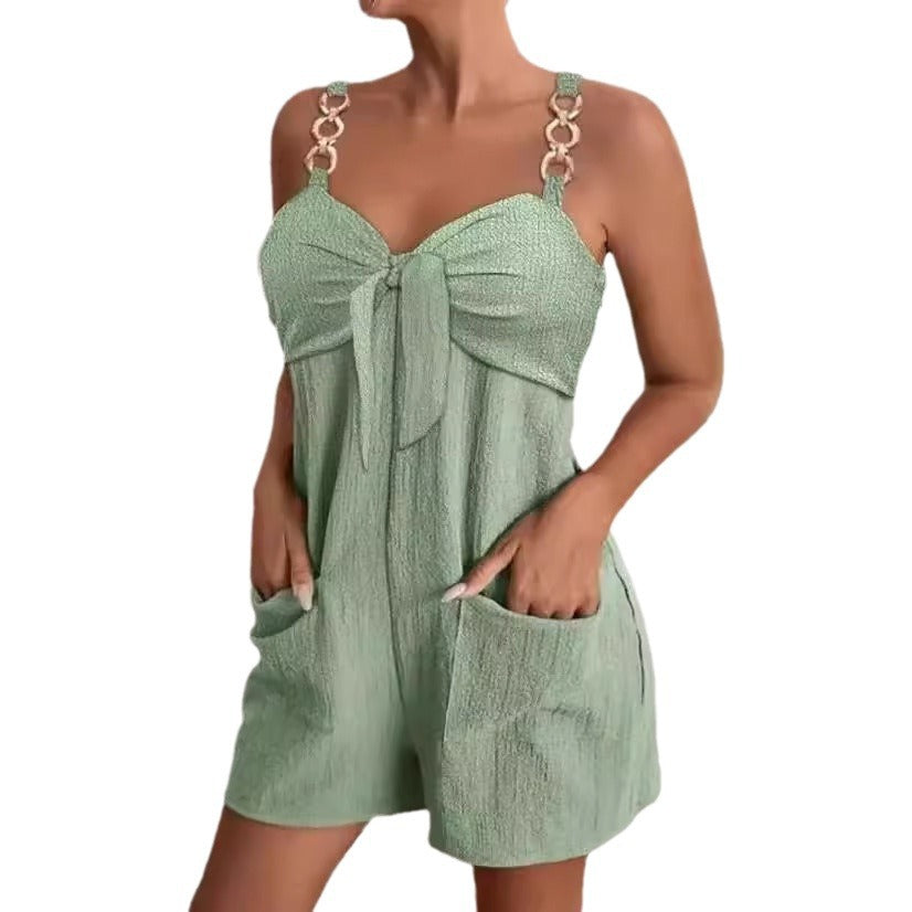 Damen Verspielter Sommer Jumpsuit mit dekorativen Trägern und Taschen Drune