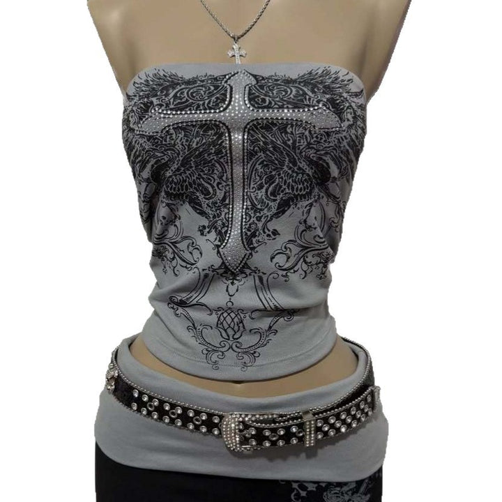 Damen Elegantes Bandeau-Top mit modischem Grafikdesign Drune