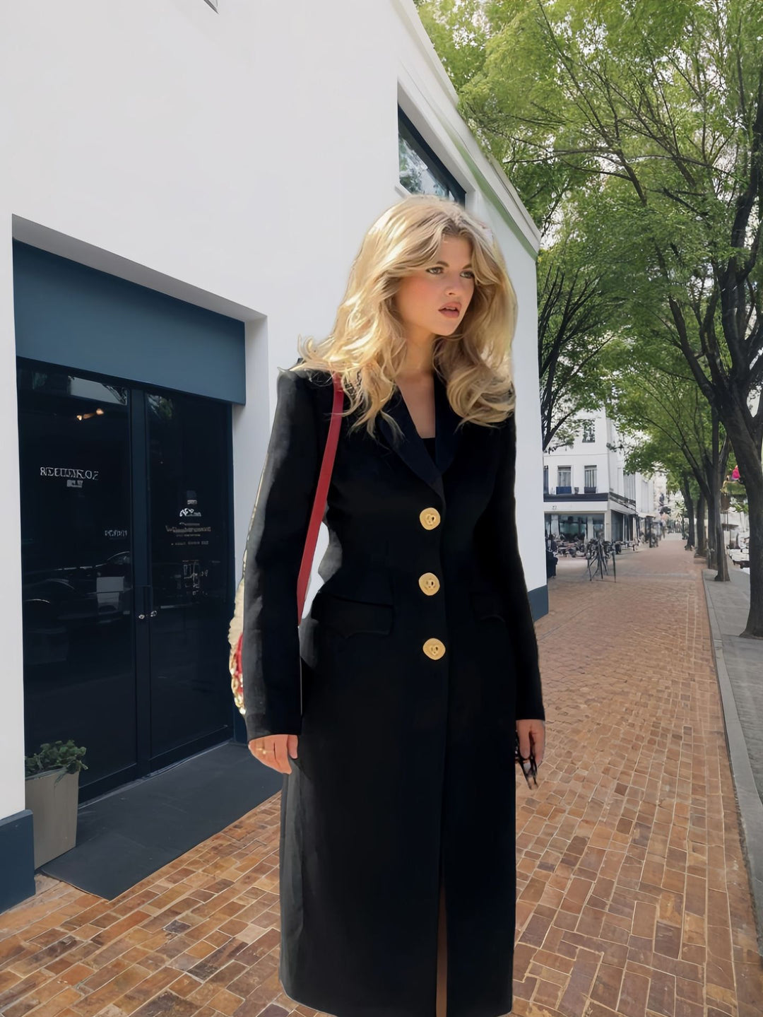 Damen Eleganter Langmantel mit goldenen Knöpfen und klassischem Schnitt Drune