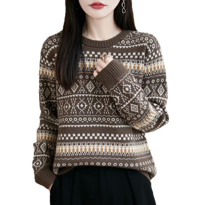 Damen Gemusterter Strickpullover Drune