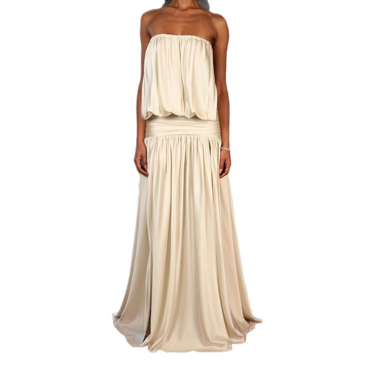 Damen Elegantes Maxikleid mit schulterfreiem Design und Rüschendetails Drune