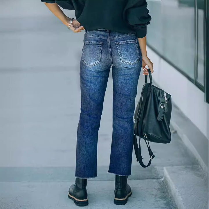 Damen moderne High-Waist Jeans mit used Look Drune