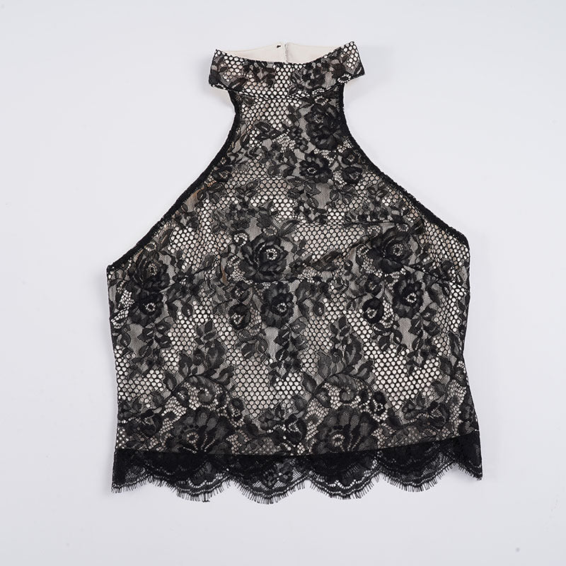 Damen Elegantes Spitzenoberteil mit hochgeschlossenem Design Drune