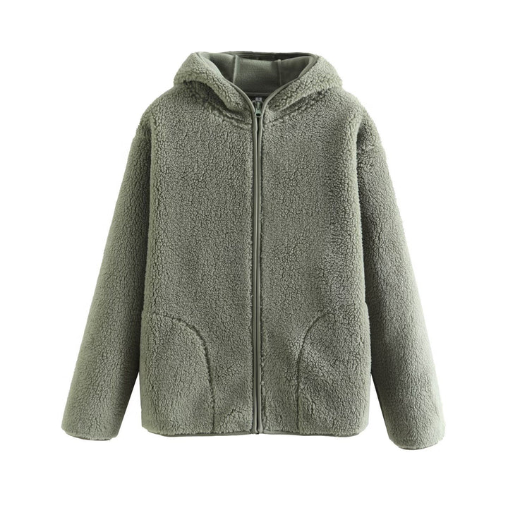 Damen Kuschelige Fleecejacke mit Kapuze und praktischen Taschen Drune