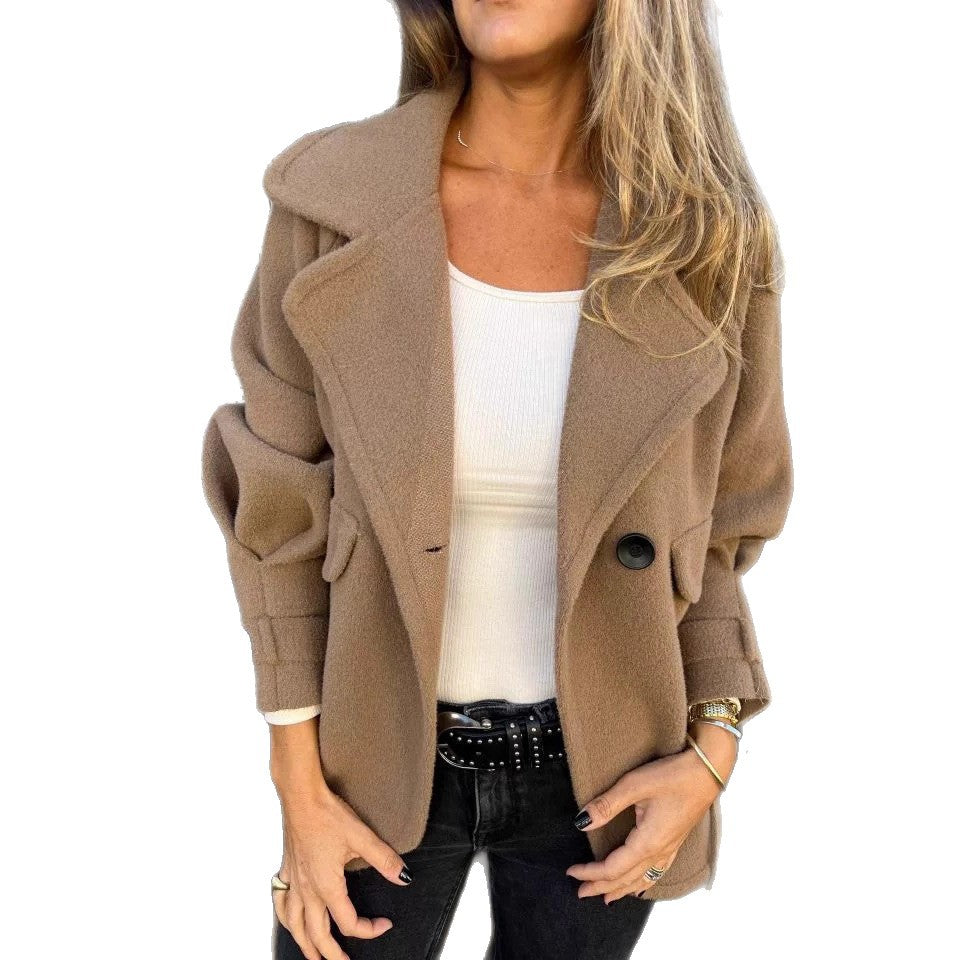 Damen Elegante Oversized Blazerjacke mit strukturiertem Stoff und praktischen Taschen Drune