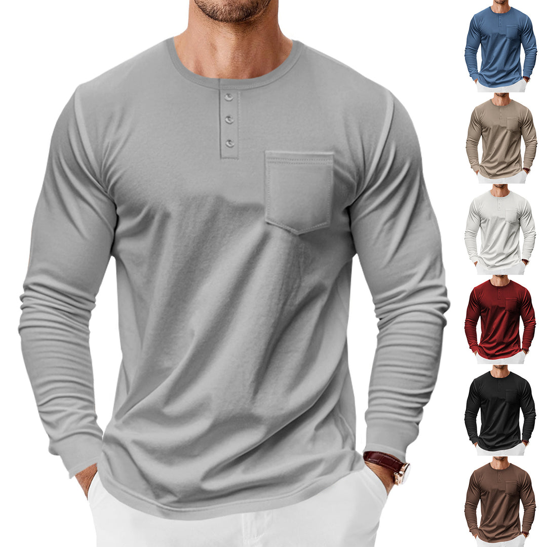 Herren Langarm-Henley-Shirt mit praktischer Brusttasche und modischen Knopfdetails Drune