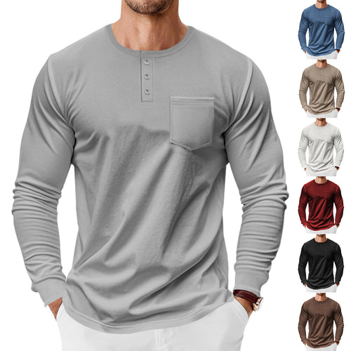 Herren Langarm-Henley-Shirt mit praktischer Brusttasche und modischen Knopfdetails Drune