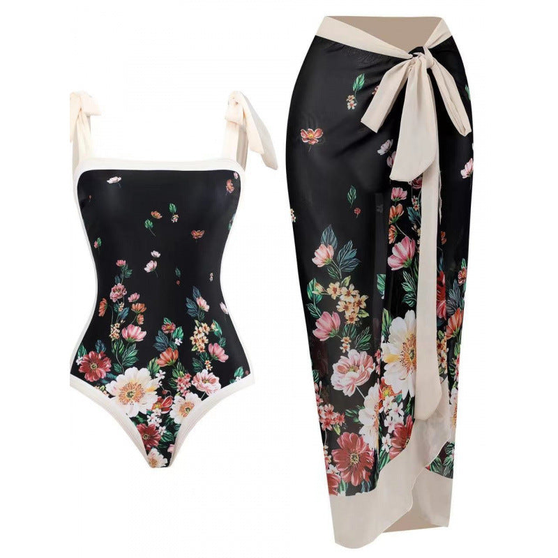 Damen Einteiliger Badeanzug mit stilvollem Wickelrock und modischem Muster Drune