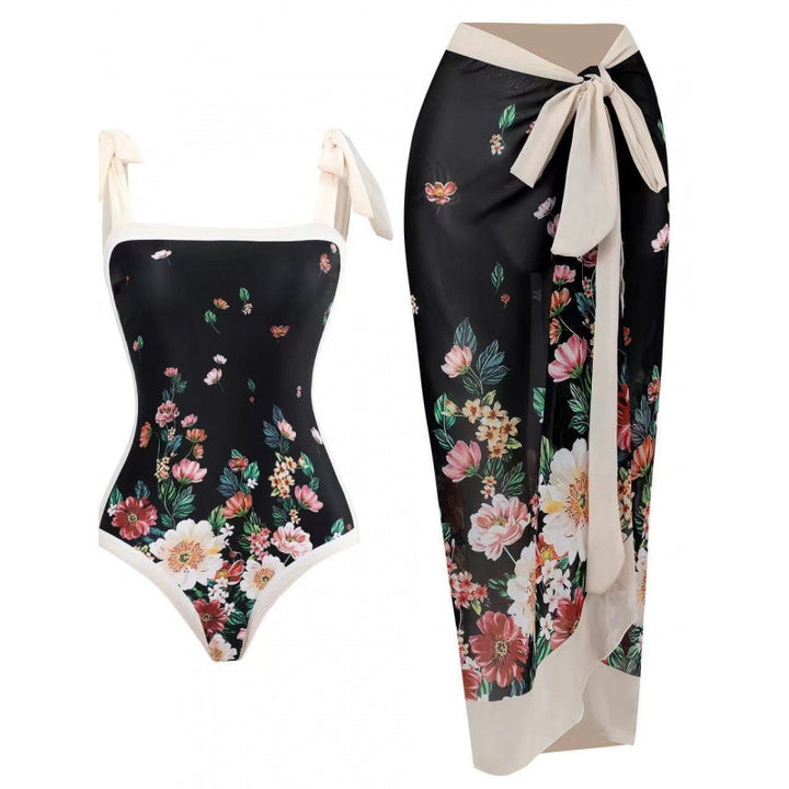 Damen Einteiliger Badeanzug mit stilvollem Wickelrock und modischem Muster Drune