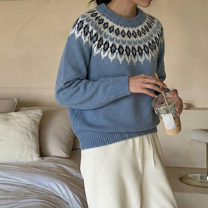 Damen Strickpullover mit nordischem Muster und lockerer Passform Drune