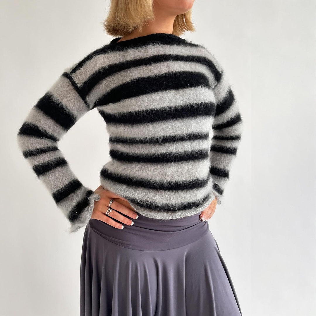 Damen Mohair-Strickpullover mit modischem Streifenmuster Drune