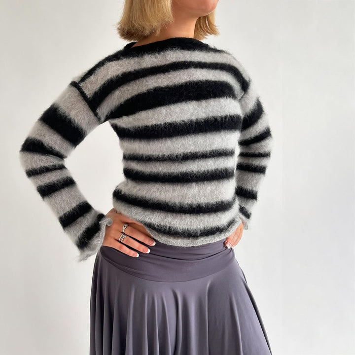 Damen Mohair-Strickpullover mit modischem Streifenmuster Drune