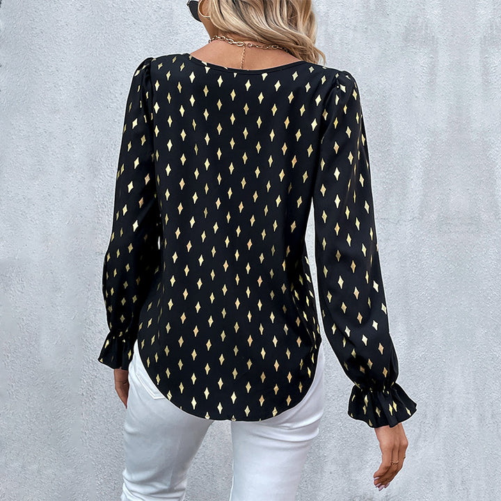 Damen stilvolles Blusenshirt mit elegantem Druck und femininen Puffärmeln Drune