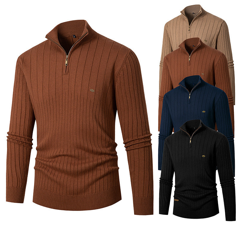 Herren eleganter Strickpullover mit halbem Reißverschluss und feinem Rippdesign Drune