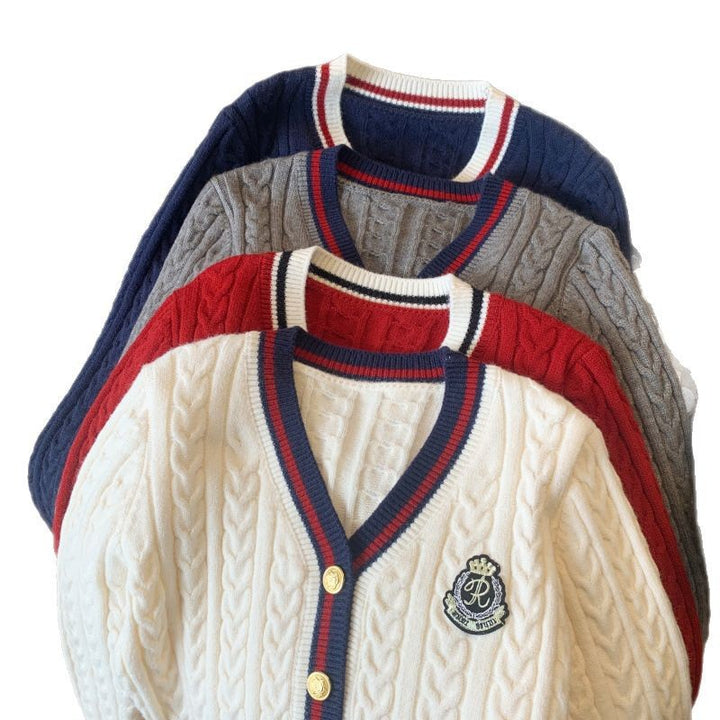 Damen Grobstrick-Cardigan mit dekorativen Knöpfen und sportlichem Streifenmuster Drune
