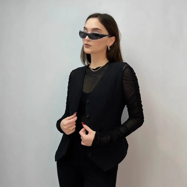 Damen ärmelloses Blusenkleid mit schmaler Passform Drune