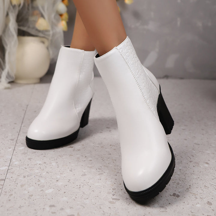Damen nan elegante Stiefelette mit mittelhohem Blockabsatz, profilierter Laufsohle und Kroko-Prägung Drune