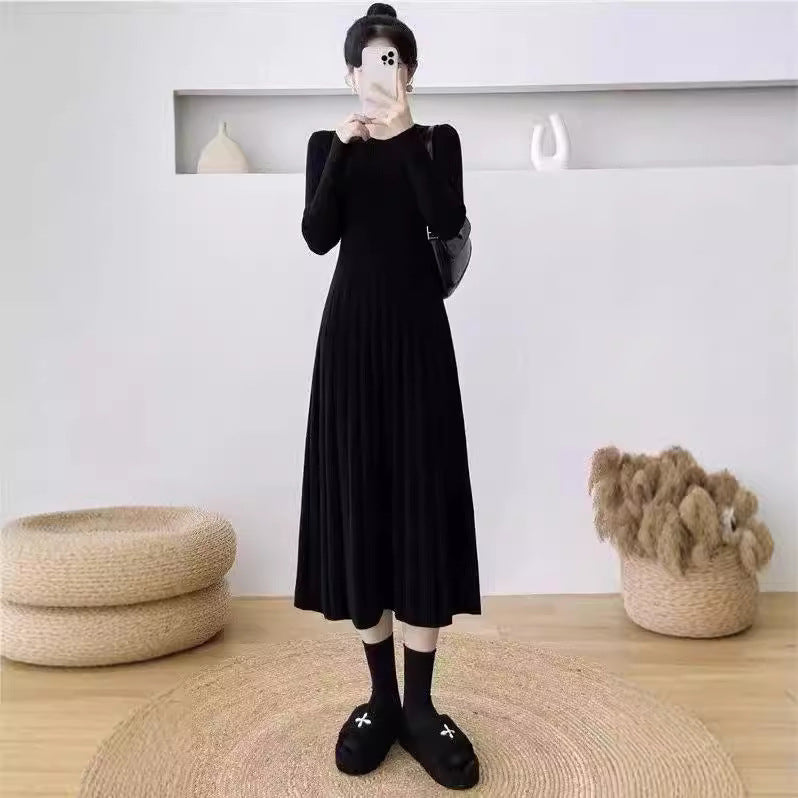 Damen Strickkleid mit plissiertem Design und eleganten Ärmeln Drune