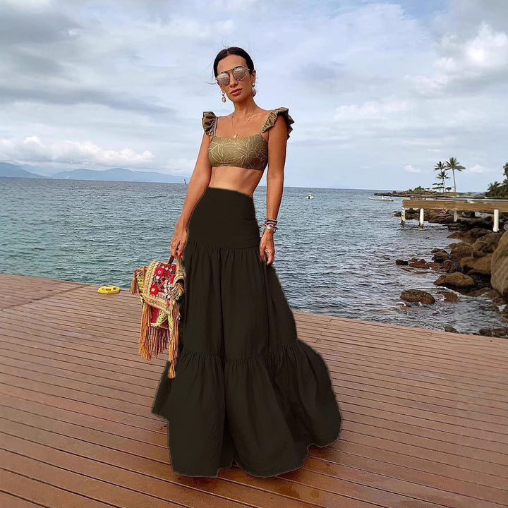Damen Crop-Top und Rock Set mit Rüschen und floralem Muster Drune