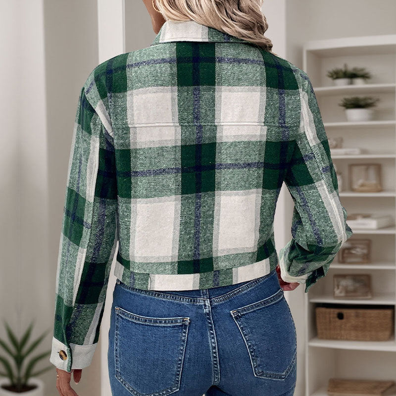 Damen cropped Karobluse mit nostalgischem Flair und praktischen Knöpfen Drune