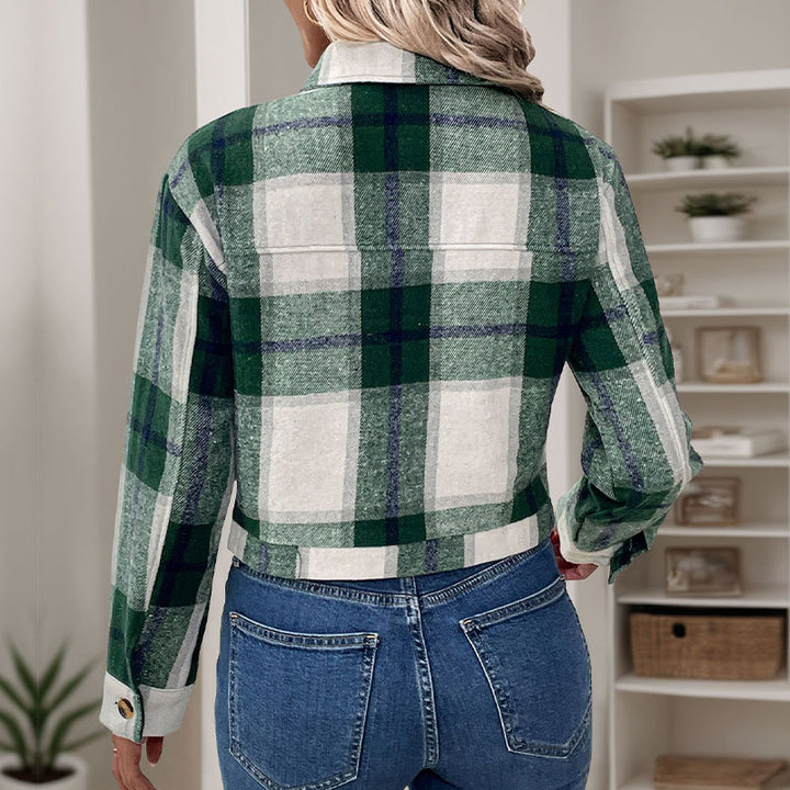 Damen cropped Karobluse mit nostalgischem Flair und praktischen Knöpfen Drune