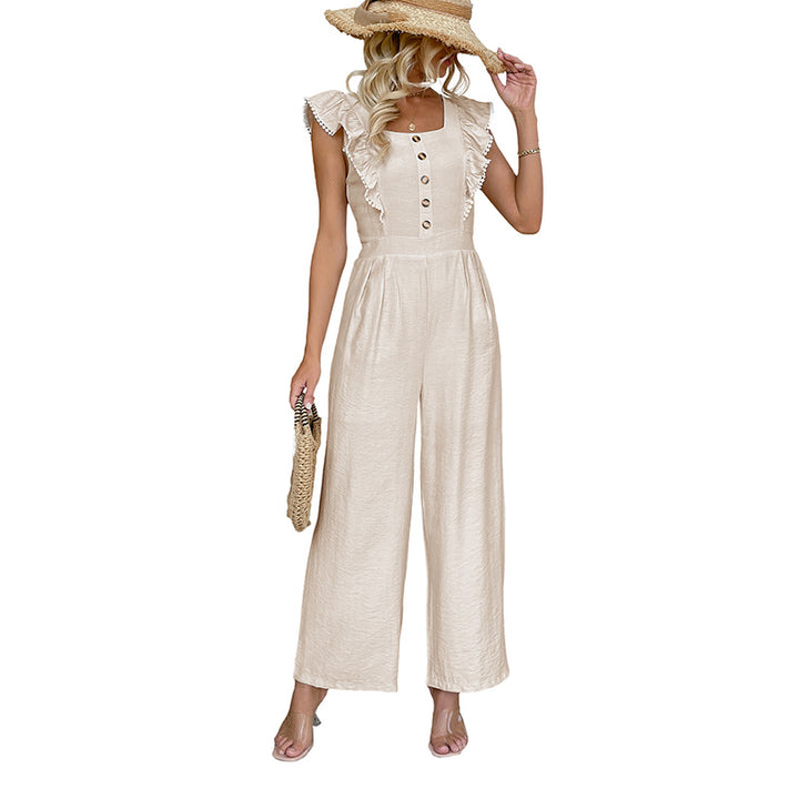 Damen elegante Sommerröcke Jumpsuit mit Rüschendetails und praktischen Knopfverschlüssen Drune
