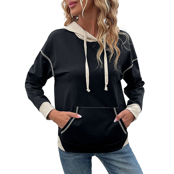 Damen lässiger Kapuzenpullover mit seitlichen Taschen und kontrastierenden Ärmeln Drune