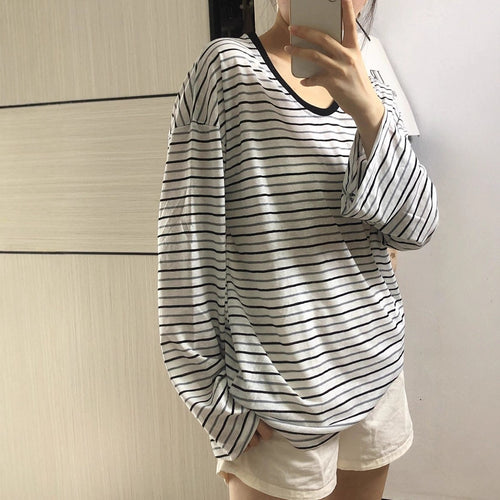 Damen gestreiftes Oversized Longsleeve-Shirt mit weiten Ärmeln Drune