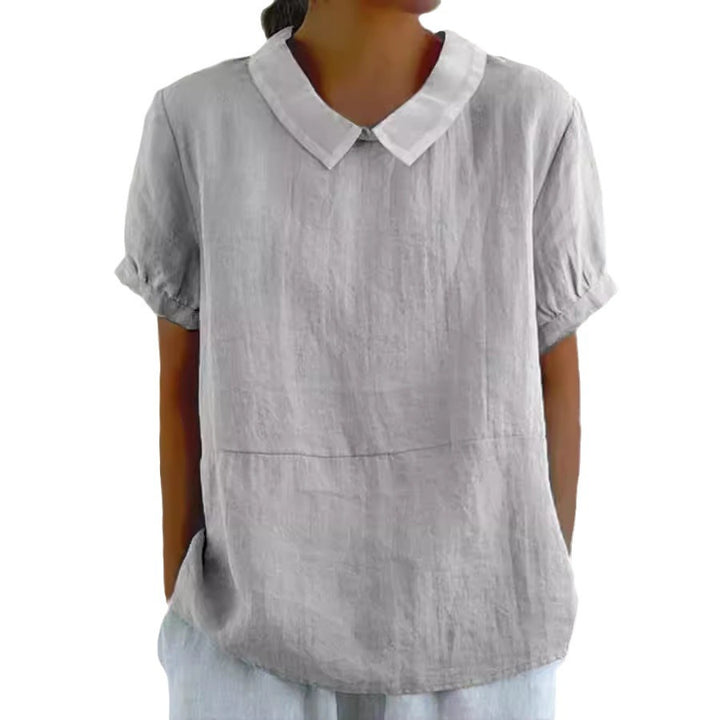 Damen luftige Bluse mit Kragen und umschlägigen Ärmeln Drune
