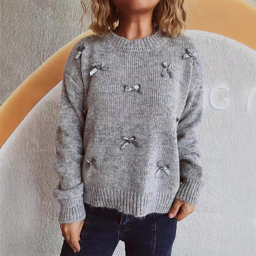 Damen Strickpullover mit verspielten Schleifenakzenten Drune