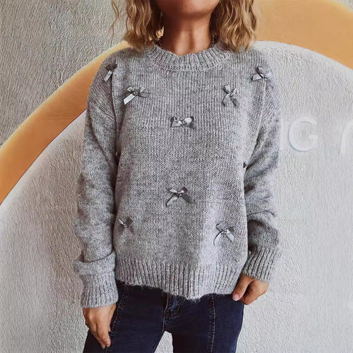Damen Strickpullover mit verspielten Schleifenakzenten Drune