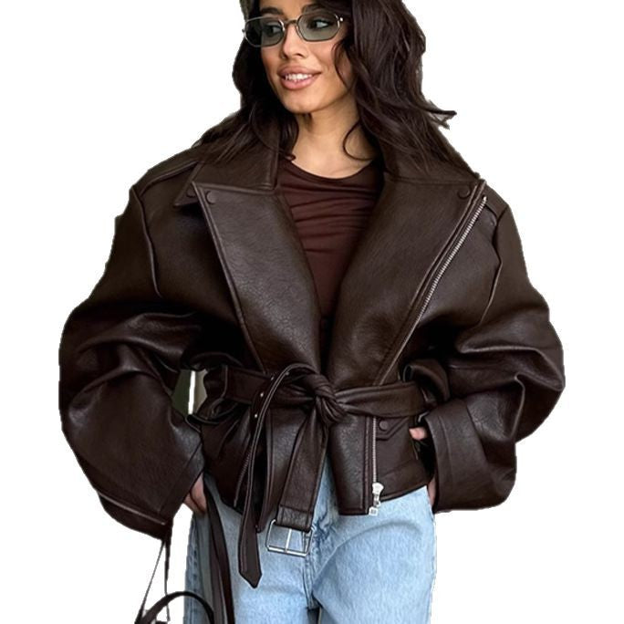 Damen Übergröße Kunstlederjacke im lässigen Stil Drune