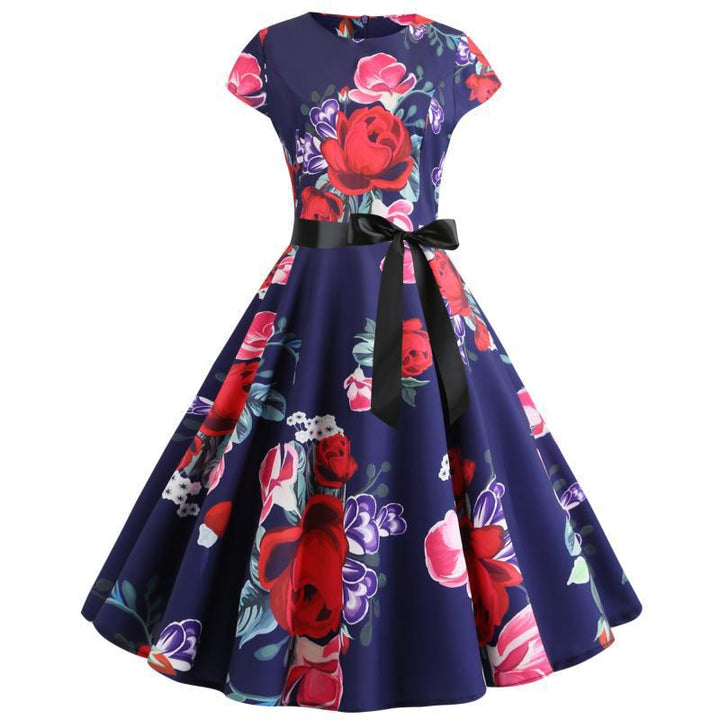Damen Midikleid mit floralen Mustern und schwingendem Rock Drune