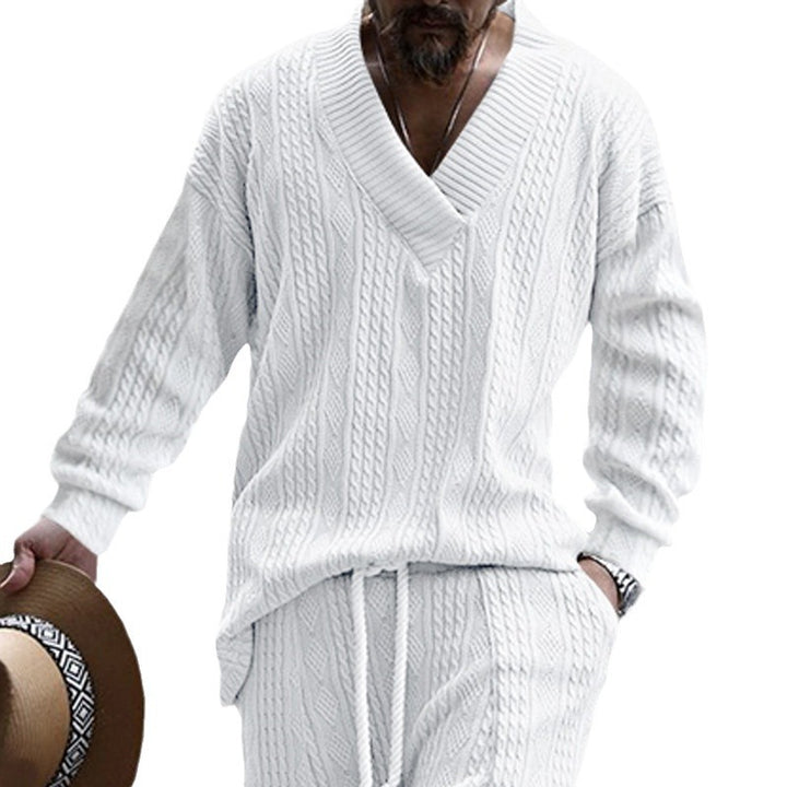 Herren nan oversized Kabelstrick V-Ausschnitt Pullover mit Relaxhose Set Drune