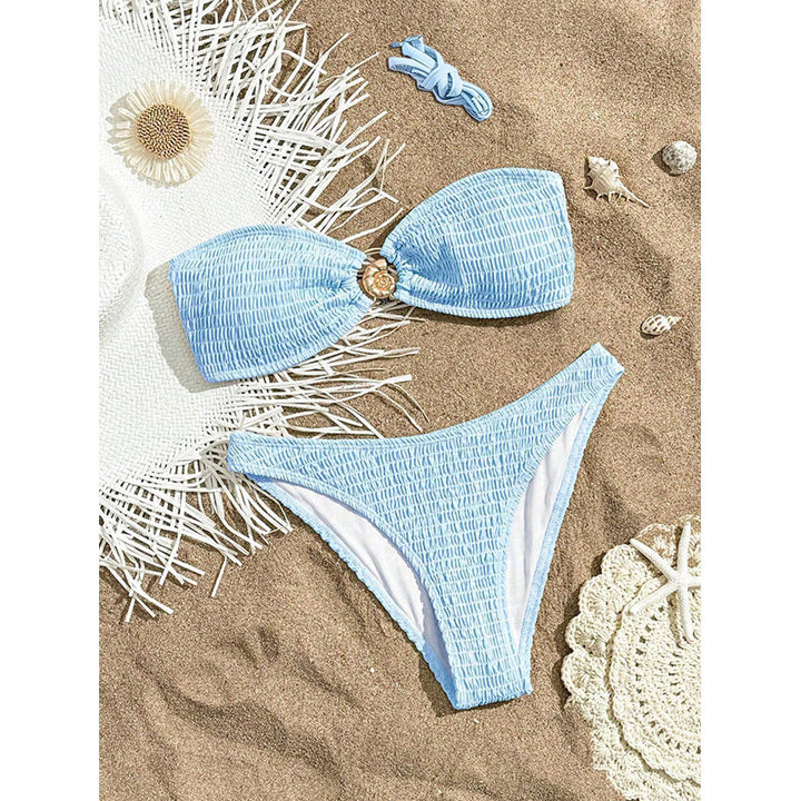 Damen Bandeau-Bikini mit Raffungen und floralem Akzent Drune