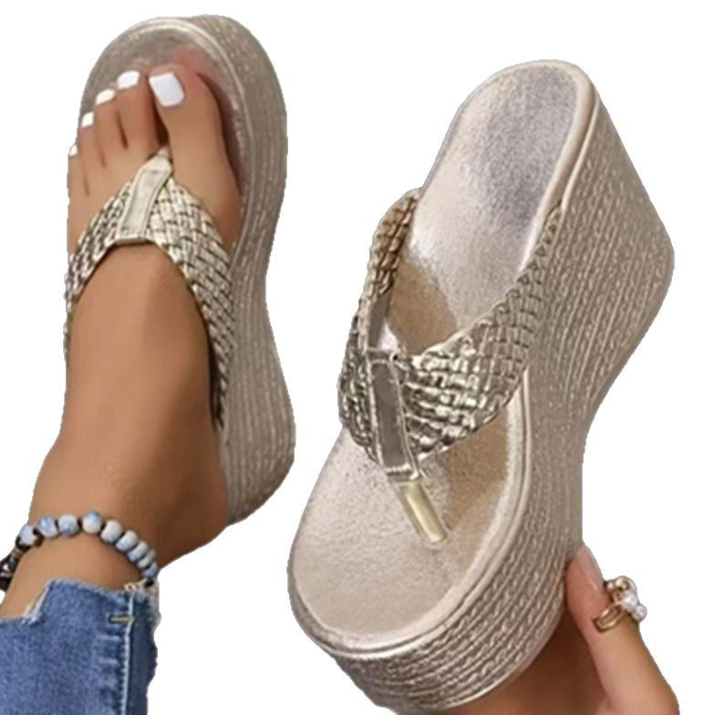 Damen Wedge-Sandaletten mit glitzerndem Obermaterial und bequemem Fußbett Drune