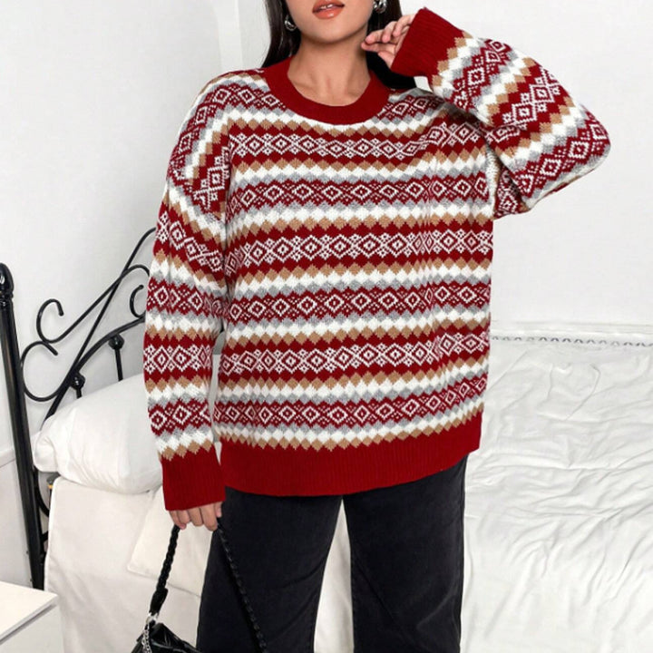 Damen Grob gestrickter Pullover im festlichen Fair-Isle Design Drune