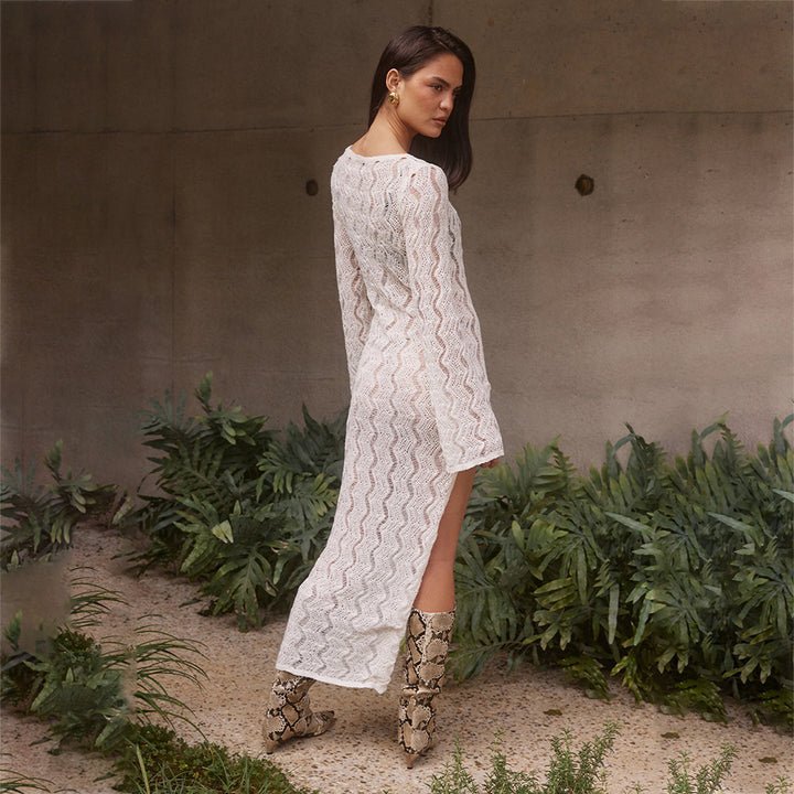 Damen elegantes gehäkeltes Strandkleid mit seitlichem Schlitz Drune