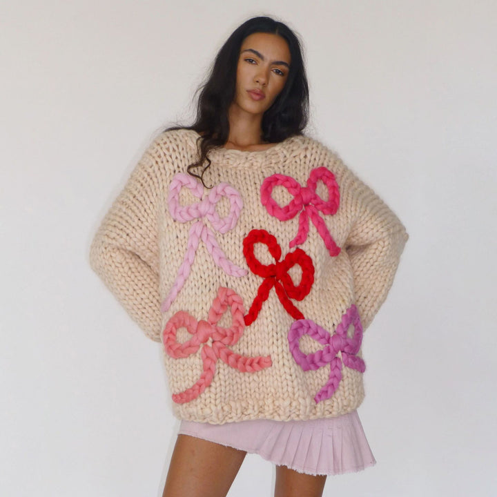 Damen Grobstrickpullover mit verspieltem Schleifen-Design Drune
