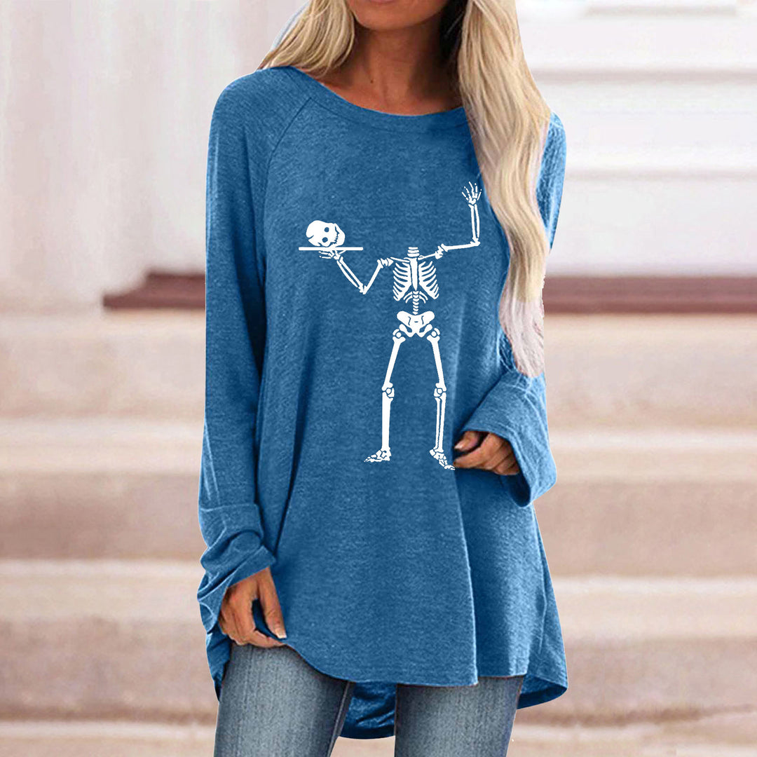 Damen Langarmshirt mit kreativem Skelettdesign und lässigem Schnitt Drune