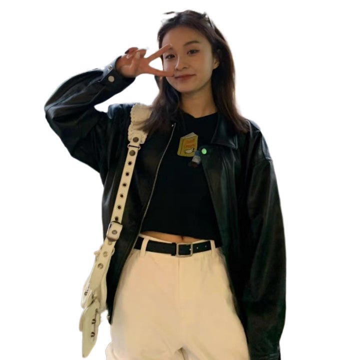 Damen Lederjacke im Oversized-Stil mit modischen Details Drune