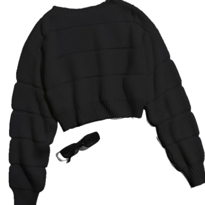 Damen Trendiger Strickpullover mit strukturierter Rippoptik und verkürztem Schnitt Drune
