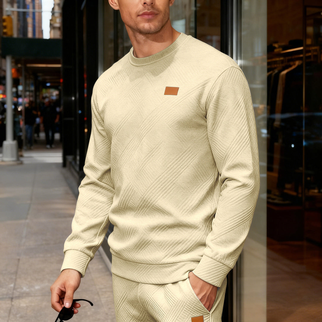 Herren nan strukturierter Baumwollstrickpullover mit Rautenstruktur, Rundhalsausschnitt und elastischen Bündchen Drune