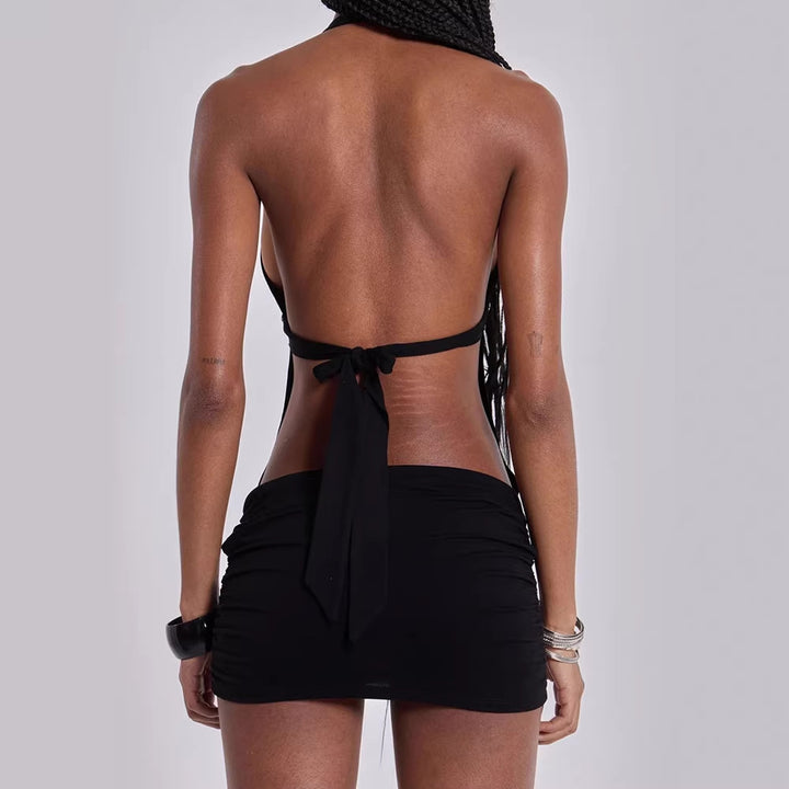 Damen Sexy Wickelkleid mit tiefem V-Ausschnitt und Glitzerakzenten Drune