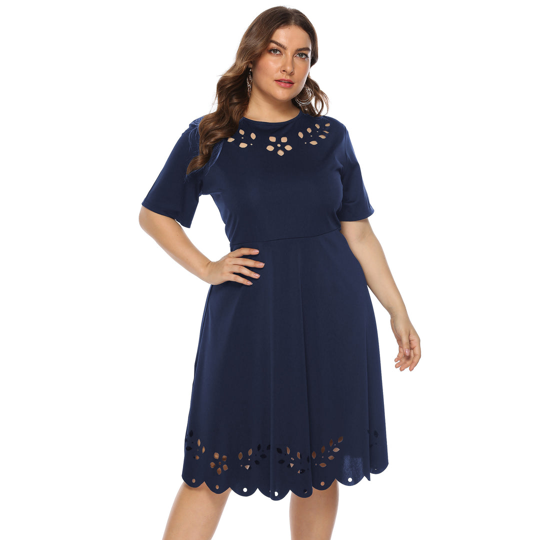 Damen elegantes Kleid mit durchbrochenem Kragen und wellenförmigem Saum Drune