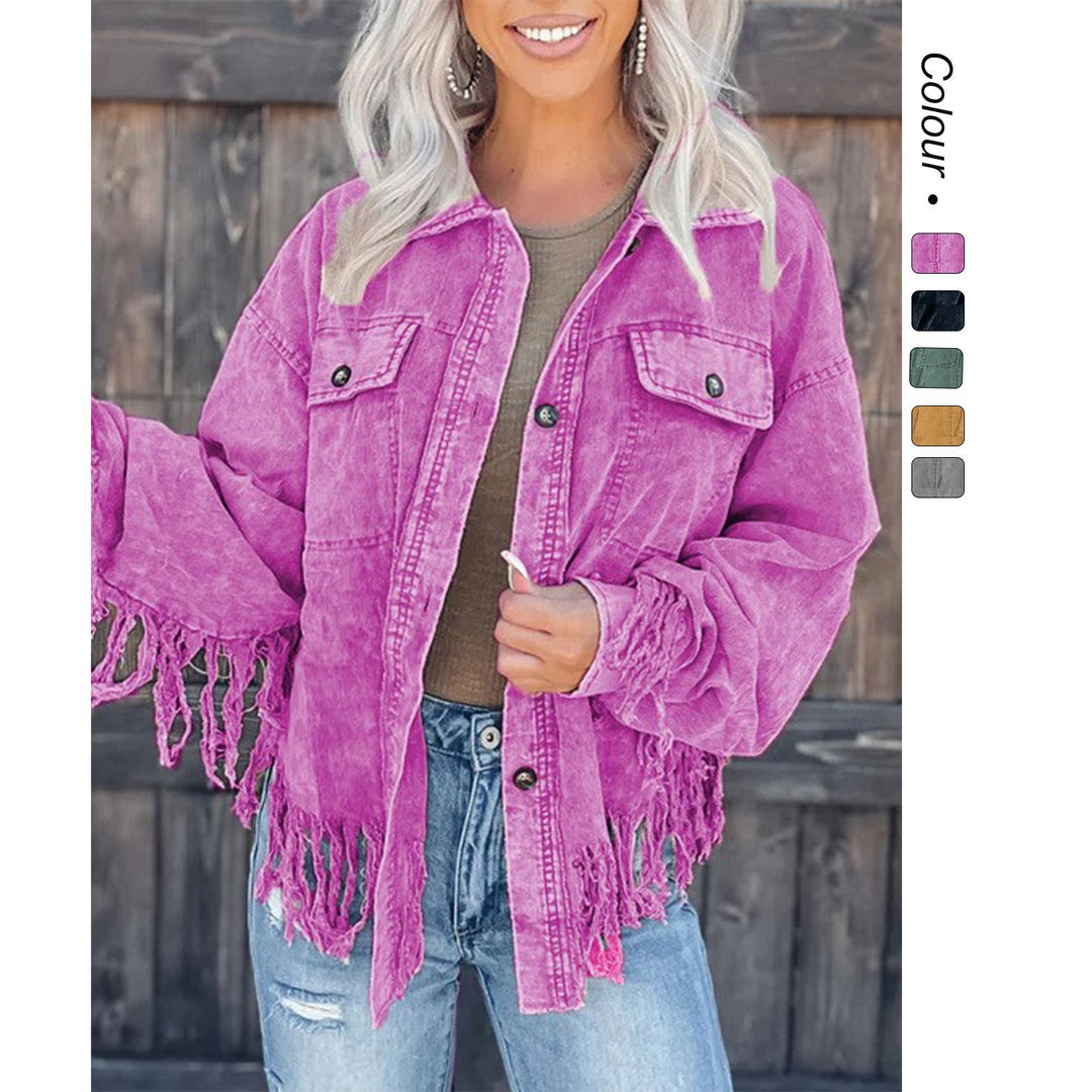 Damen Fransen-Jacke aus Denim im lässigen Oversize-Schnitt Drune