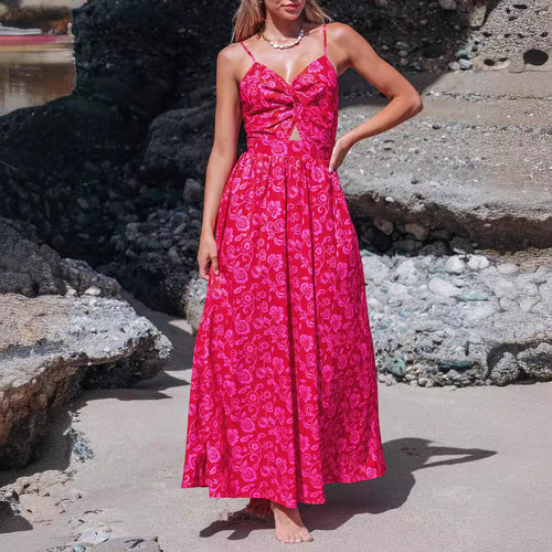 Damen Maxikleid mit raffiniertem Knotendesign und floralem Muster Drune