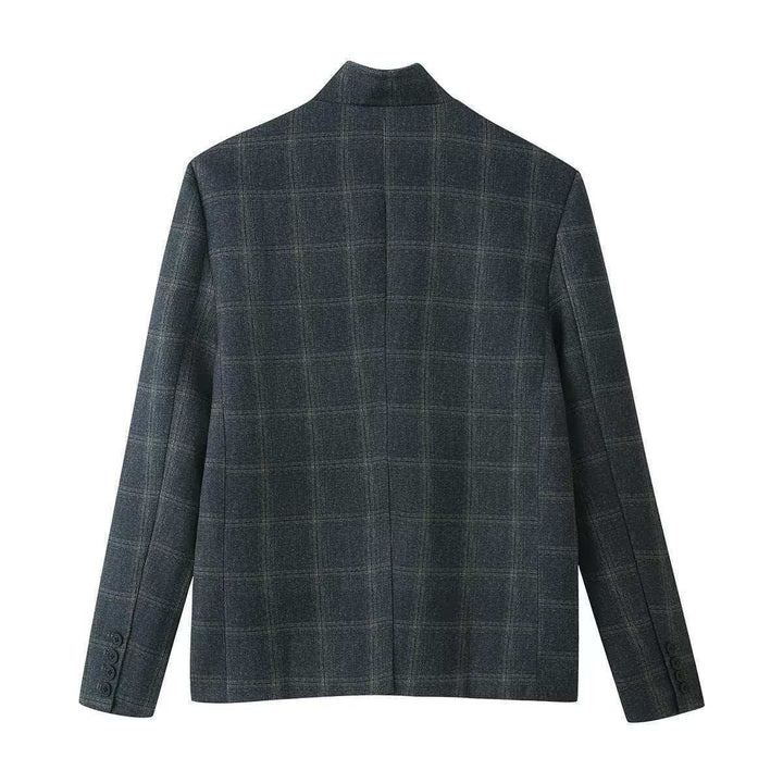 Damen elegante kariert Blazerjacke Drune